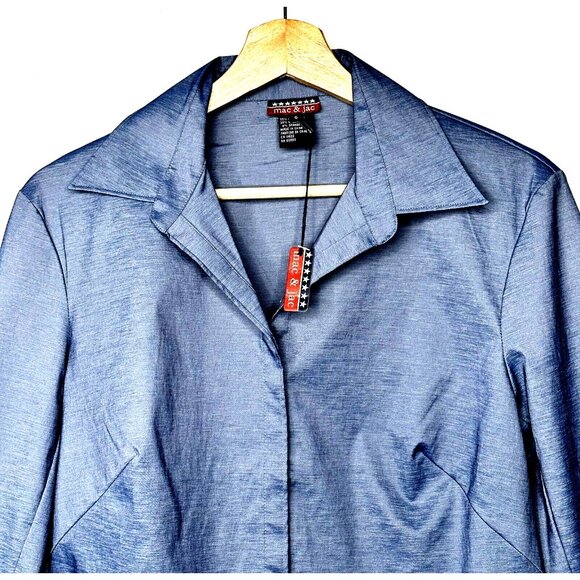 Mac & Jac Womens Blouse Shiny Long Sleeve Shirt Polyester Blend Blue Size 6 NWT - Picture 3 of 9